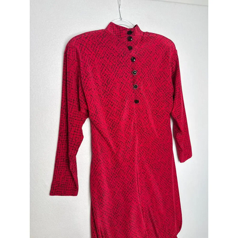 1980s Outlines Debora Kuchme Red Silk Balloon Hem Dress Lined size 6 oversized